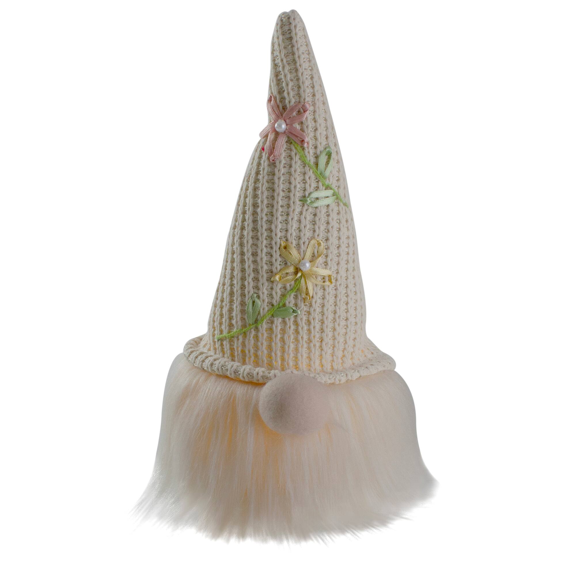 10" Lighted Cream Gnome Head with Knitted Hat Figure